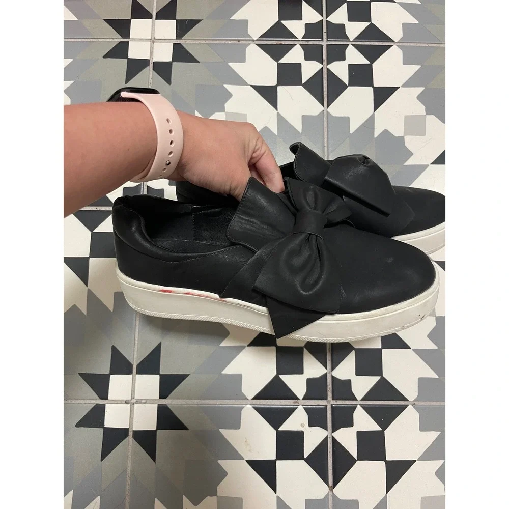 J. Adams Womens Black Bow Platform Slip On‎ Sneakers Size 6.5 Round Toe Casual